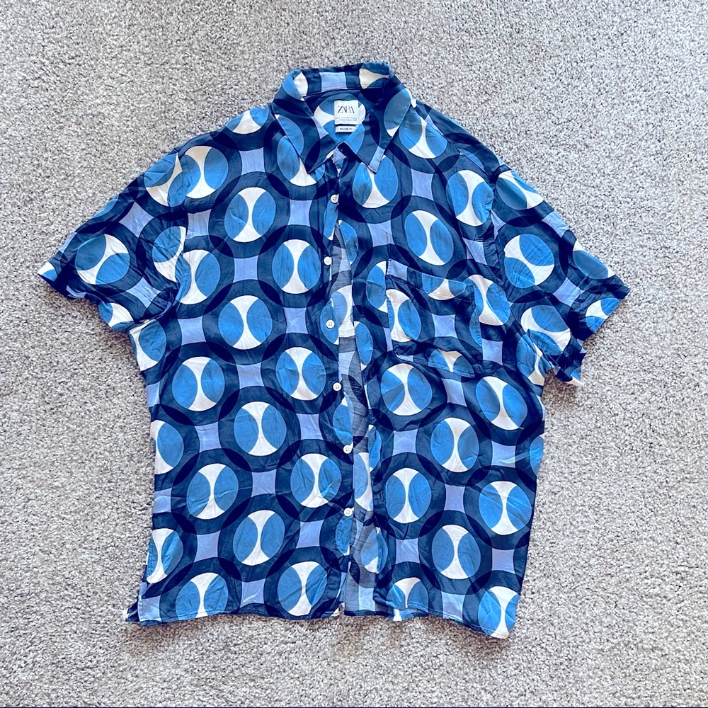 XL Zara Blue Geometric Print Shirt